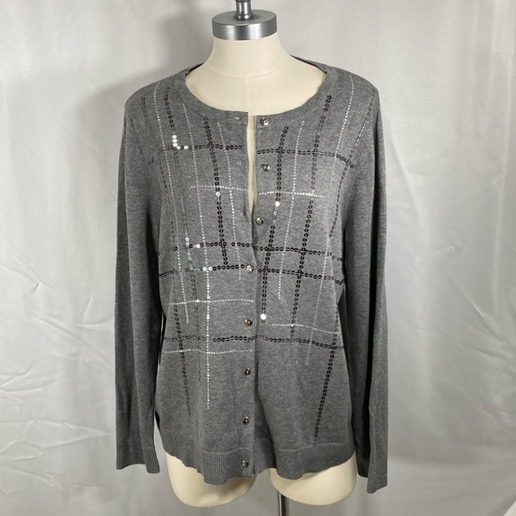 CJ Banks Sweaters - CJ Banks grey cardigan button up w sequins Classic versatile office weekend X